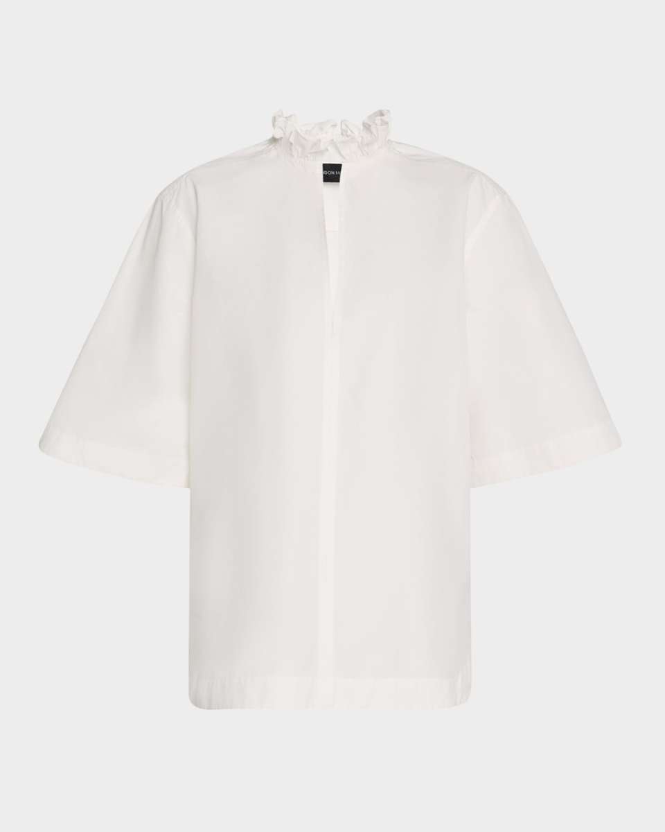 Cecilia Ruffle-Collar Short-Sleeve Shirt